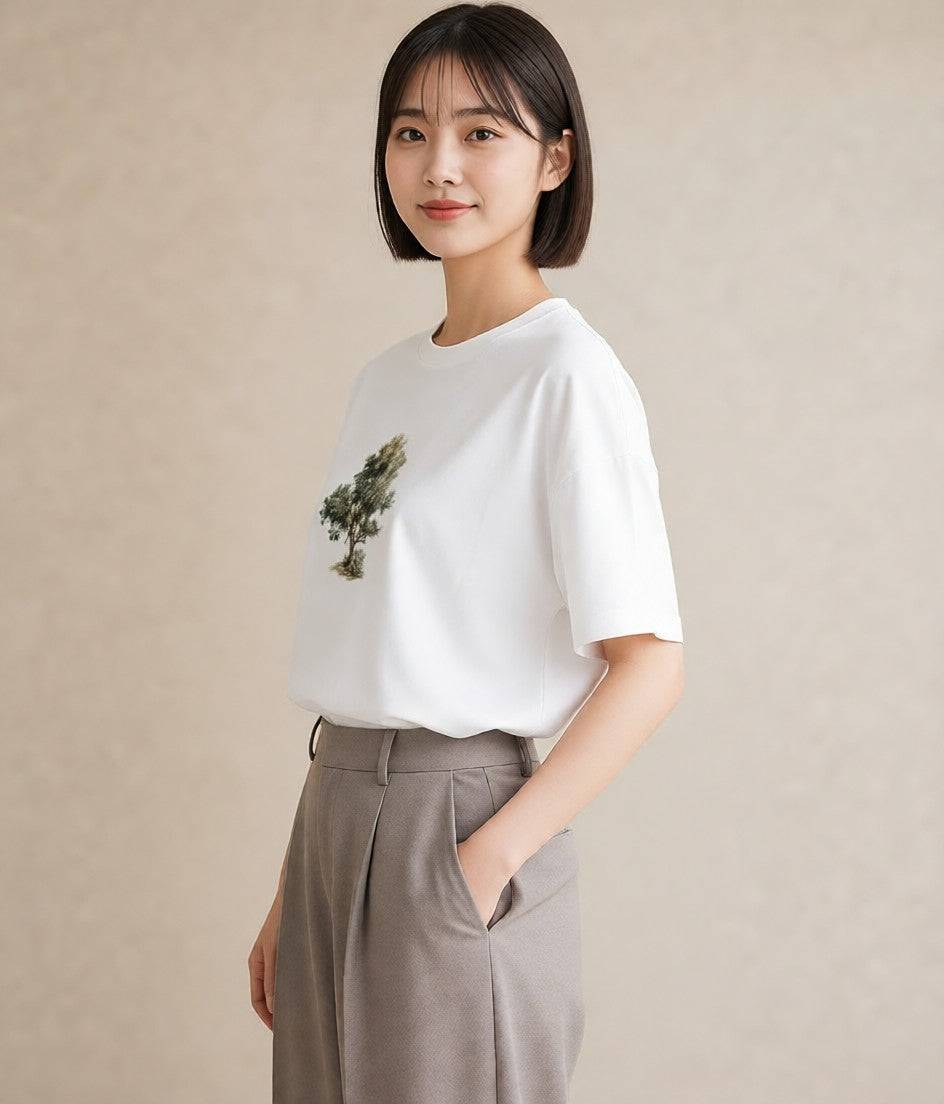 グラフィックTシャツ レディース 青の水彩 風景 ブルー ナチュラル アンティーク イラスト 可愛い 旅行用 海 白T YMAZO