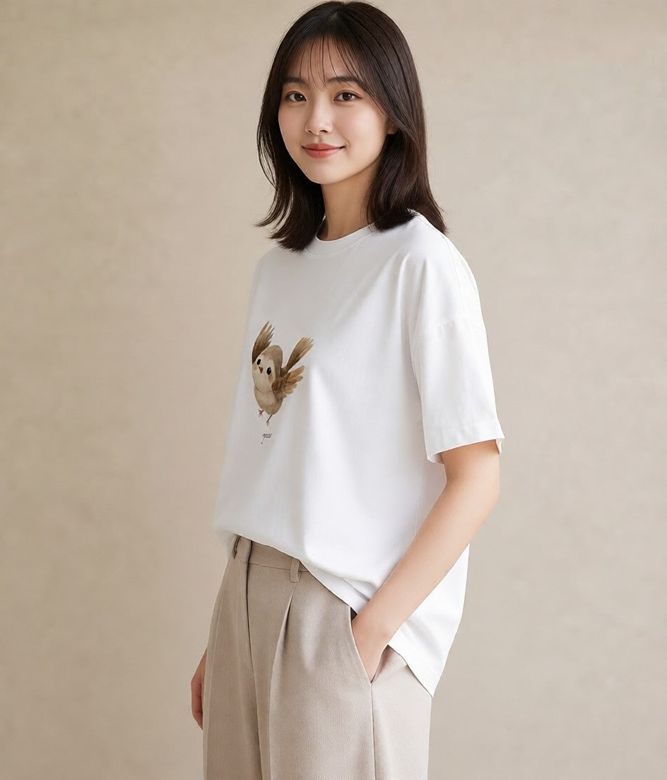 デザインTシャツ レディース シマエナガ しまえなが 動物 アニマル イラスト ガーリー レイヤード 友達ギフト 白T YMAZO