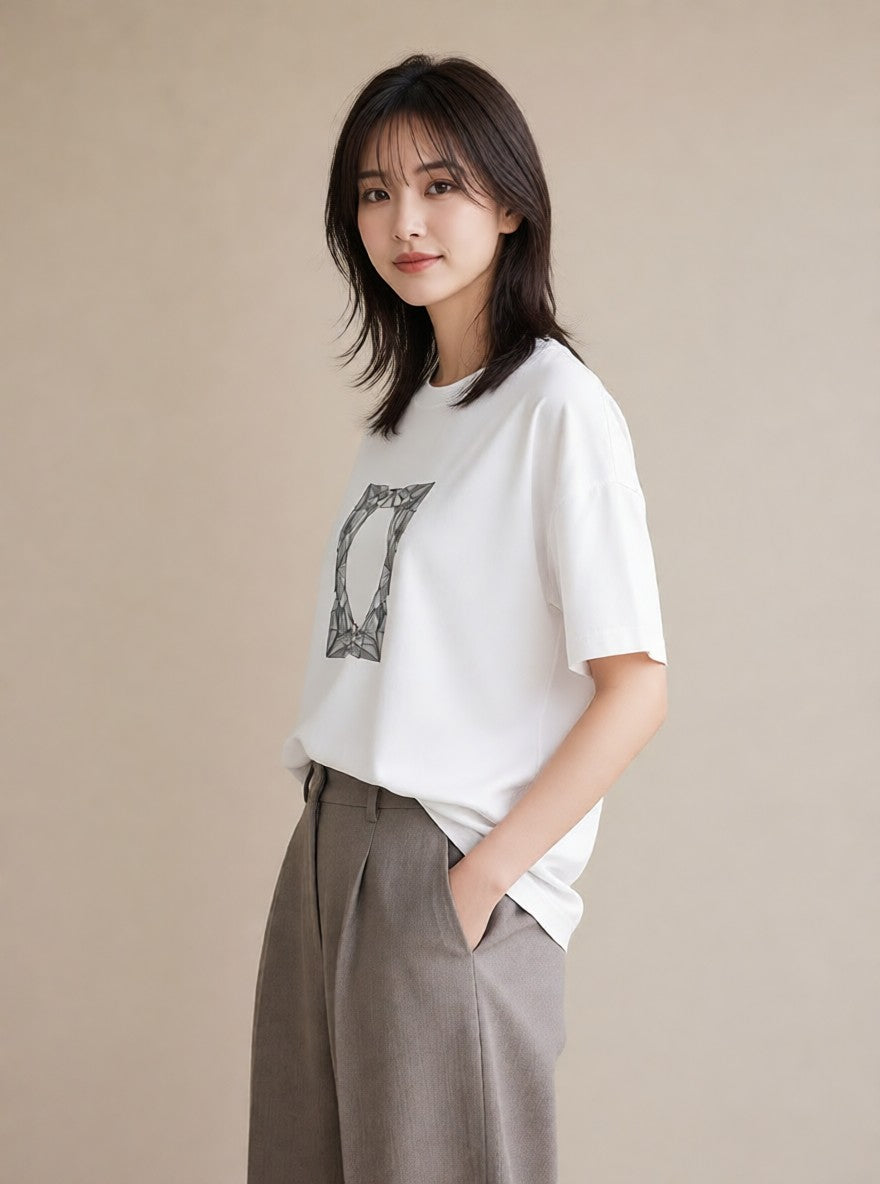 デザインTシャツ レディース 幾何学 ミニマル ジオメトリック イラスト シック 通学 誕生日プレゼント 白T YMAZO