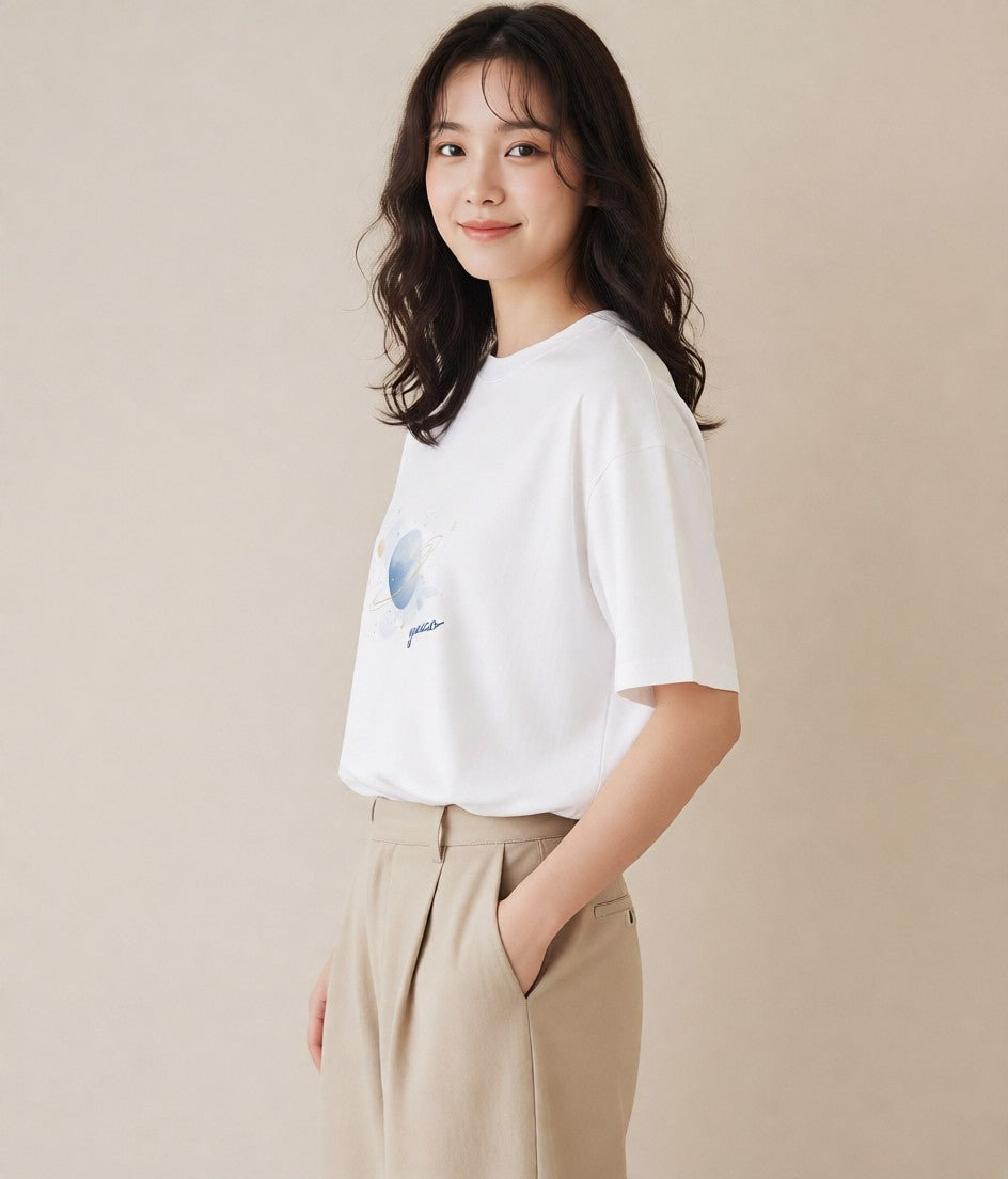 デザインTシャツ レディース 牡牛座 星空 宇宙 イラスト シック レイヤード 友達ギフト 白T YMAZO