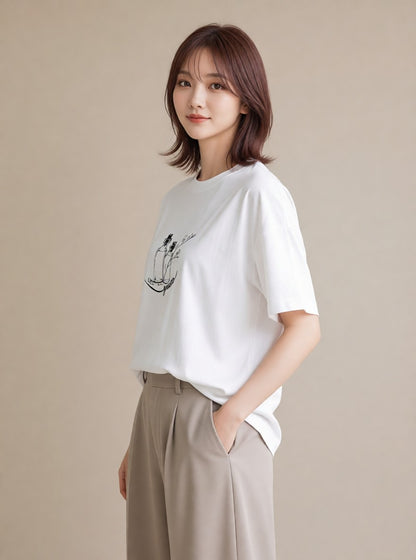 グラフィックTシャツ レディース 香水 香水瓶 パフューム イラスト きれいめカジュアル 部屋着 女性向けギフト 白T YMAZO