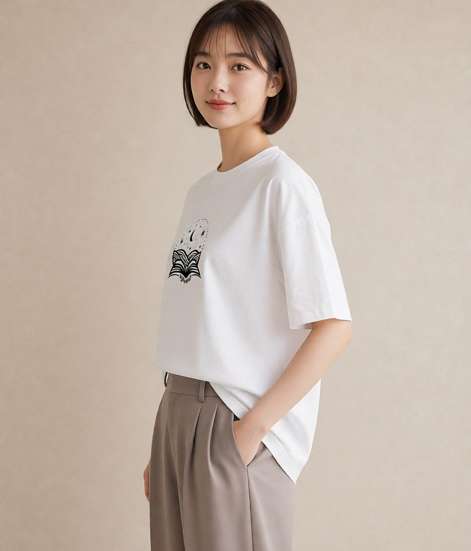 プリントTシャツ レディース 本 読書 ブック イラスト ゆるコーデ 在宅 公園 白T YMAZO