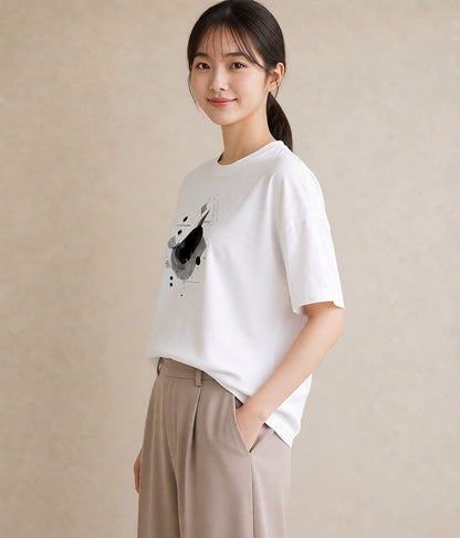 プリントTシャツ レディース 幾何学 ミニマル ジオメトリック イラスト 水彩風 旅行 母娘コーデ 白T YMAZO