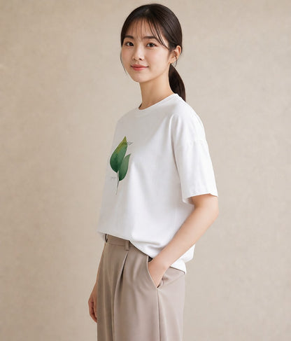 Tシャツ レディース モンステラ 植物 ボタニカル イラスト 淡色 綿100 デート 白T YMAZO
