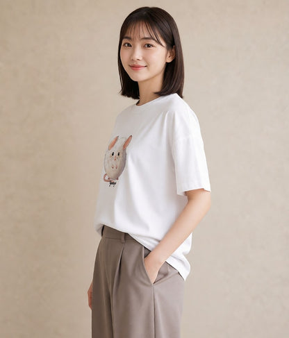 半袖Tシャツ レディース ロボロフスキー ペット 動物 イラスト レトロ クリスマス 旅行 白T YMAZO