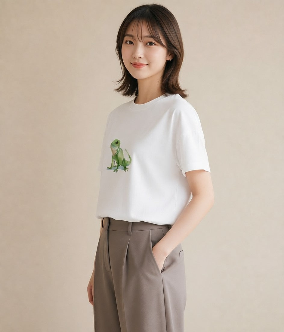Tシャツ レディース アマガエル ペット 動物 イラスト ボタニカル 母娘コーデ 自分用 白T YMAZO