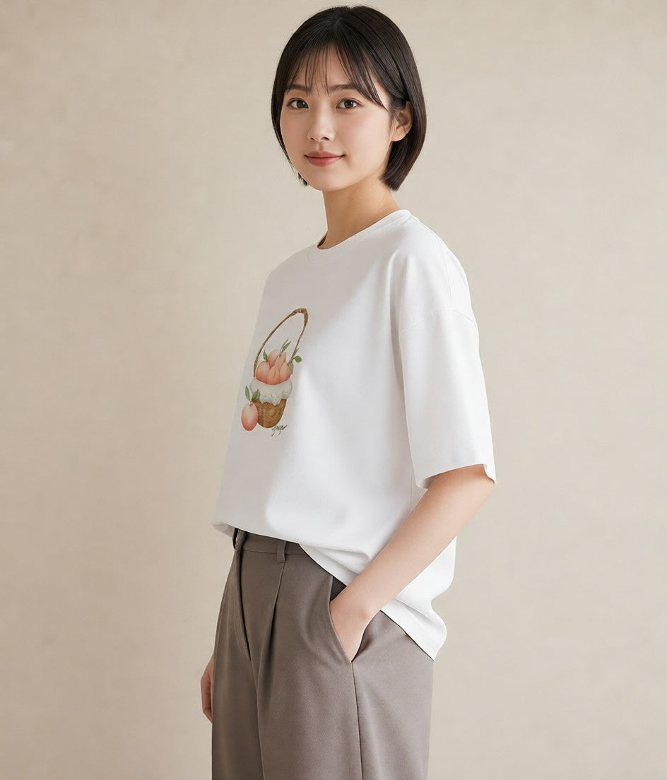 半袖Tシャツ レディース マカロン 食べ物 フード イラスト こなれ感 普段着 週末コーデ 白T YMAZO