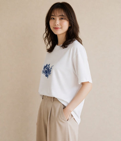 半袖Tシャツ レディース グッピー ペット 動物 イラスト 手描き風 買い物 夏コーデ 白T YMAZO
