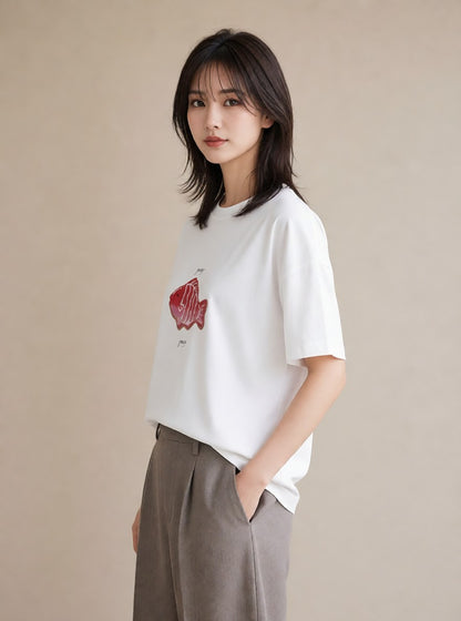 グラフィックTシャツ レディース お寿司 食べ物 フード イラスト 線画 部屋着 女性向けギフト 白T YMAZO