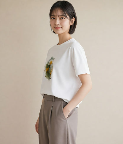 デザインTシャツ レディース たんぽぽ 花 花柄 イラスト ラフ 母の日 ビーチ 白T YMAZO
