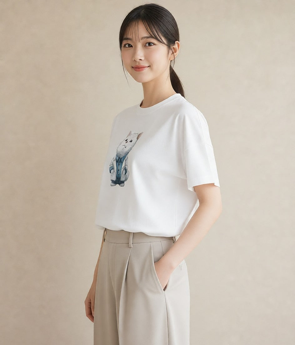 Tシャツ レディース ラグドール 猫 ねこ イラスト ヴィンテージ風 ペアコーデ 秋コーデ 白T YMAZO