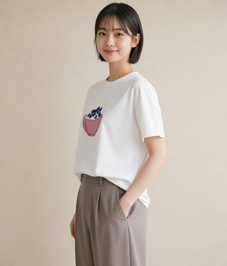 半袖Tシャツ レディース ブルーベリー 食べ物 フード イラスト ラフ クリスマス 旅行 白T YMAZO