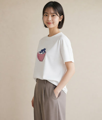 半袖Tシャツ レディース ブルーベリー 食べ物 フード イラスト ラフ クリスマス 旅行 白T YMAZO