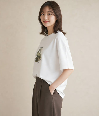 プリントTシャツ レディース 駅のホーム ローカル線 駅 ナチュラル アンティーク イラスト 個性的 お揃い 親子 白T YMAZO