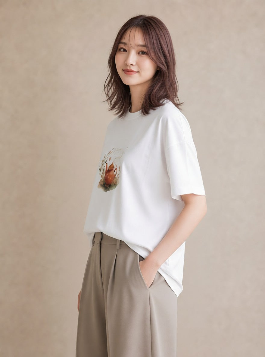 デザインTシャツ レディース 紅茶 食べ物 フード イラスト ラフ ルームウェア ギフト 白T YMAZO