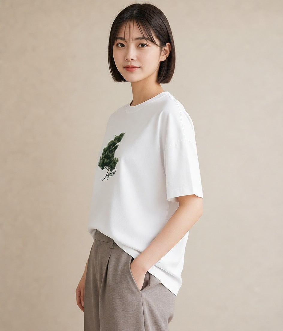 半袖Tシャツ レディース 松ぼっくり 植物 ボタニカル イラスト ラフカジュアル 休日 ペアコーデ 白T YMAZO