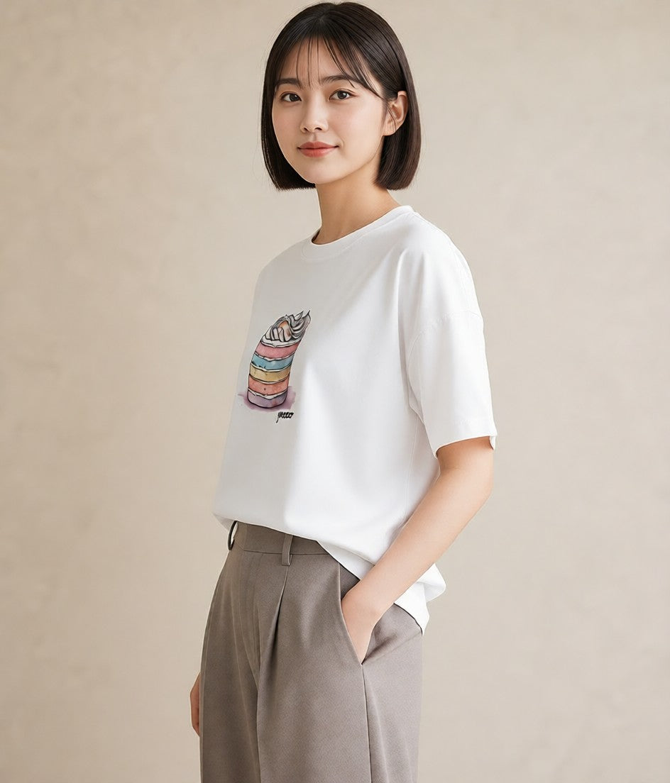グラフィックTシャツ レディース キャンディ 食べ物 フード イラスト 上品 母娘コーデ 自分用 白T YMAZO