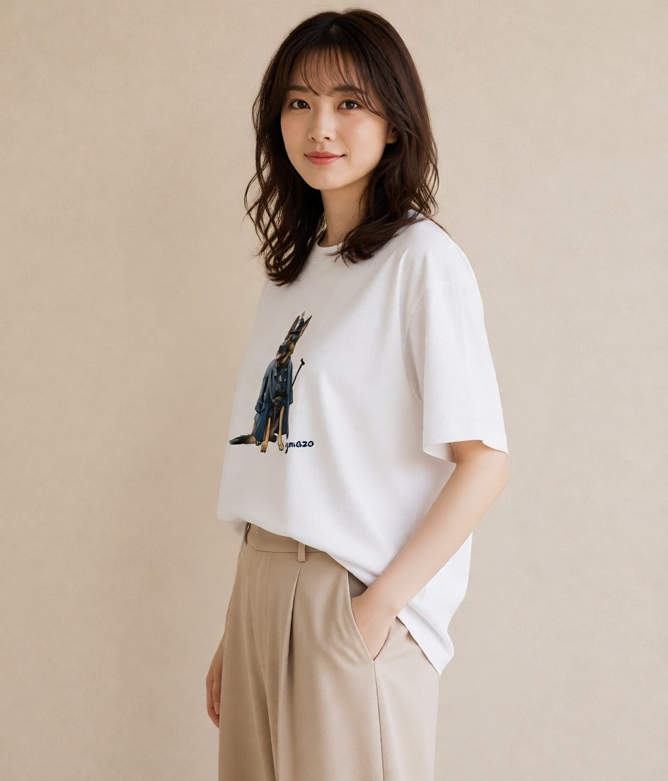 プリントTシャツ レディース ジャーマンシェパード 犬 いぬ イラスト 旅行コーデ 自分用 ルームウェア 白T YMAZO