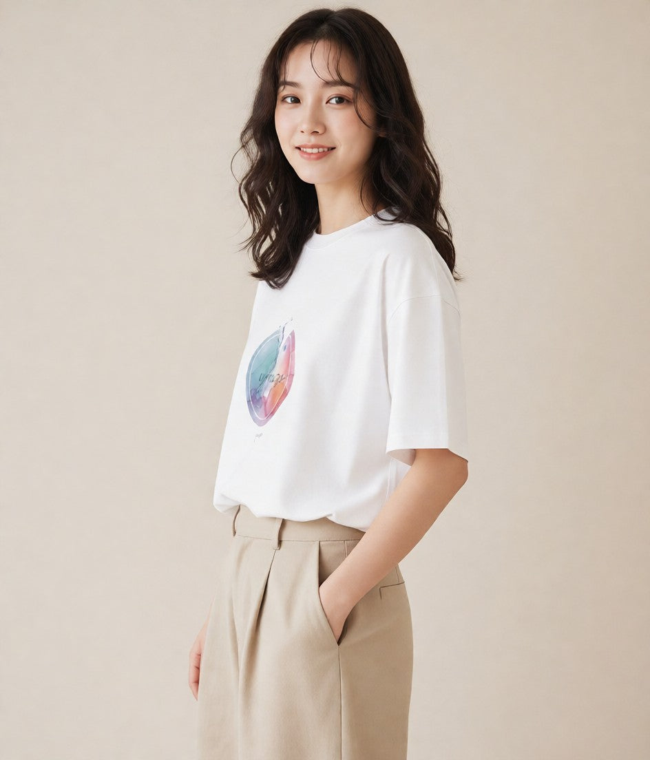 デザインTシャツ レディース 水瓶座 星空 宇宙 イラスト 可愛い カフェ服 クリスマス 白T YMAZO