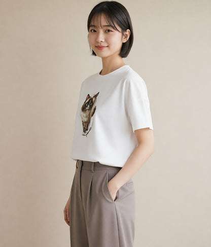 Tシャツ レディース ブリティッシュショートヘア 猫 ねこ イラスト 線画 親子 20代 白T YMAZO