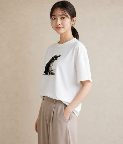 Tシャツ レディース ボーダーコリー 犬 いぬ イラスト フェミニン 通勤 在宅 白T YMAZO