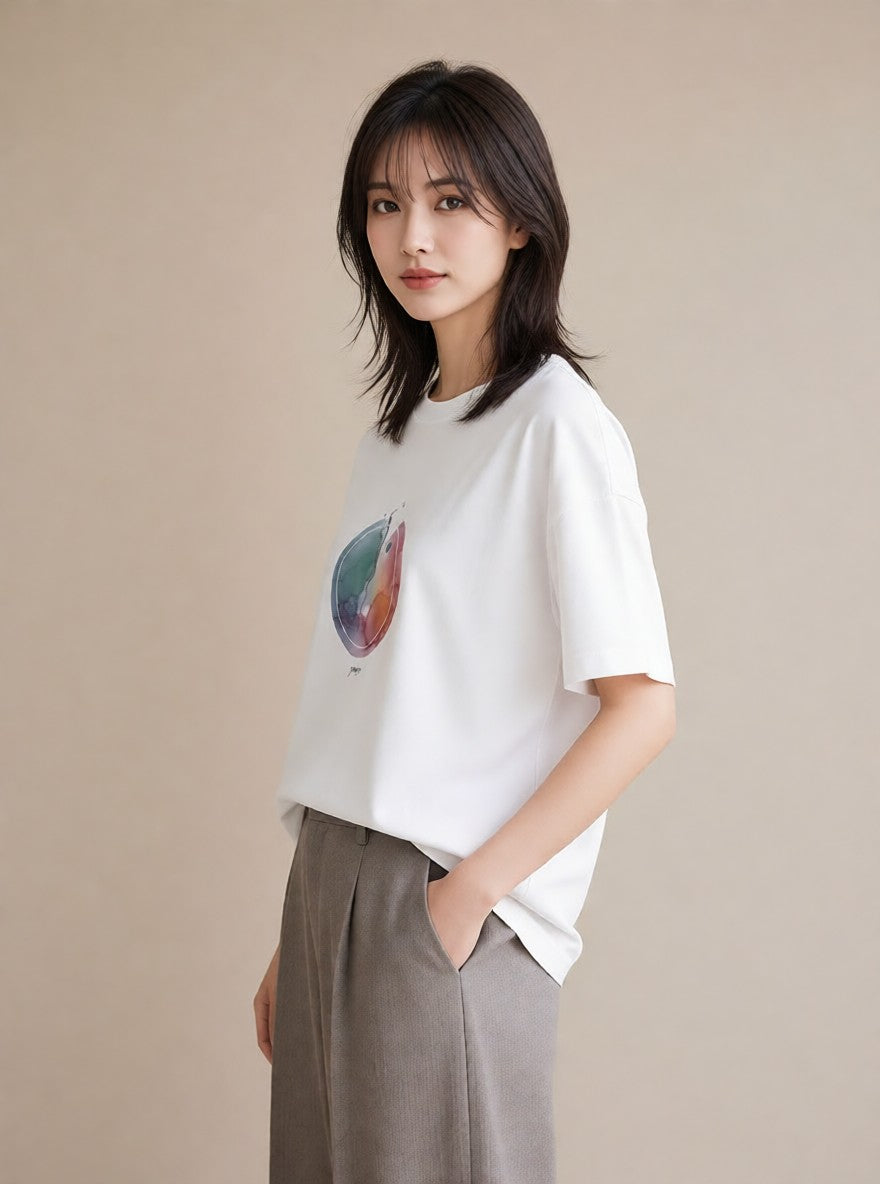デザインTシャツ レディース 虹 星空 宇宙 イラスト ユニーク ルームウェア ギフト 白T YMAZO