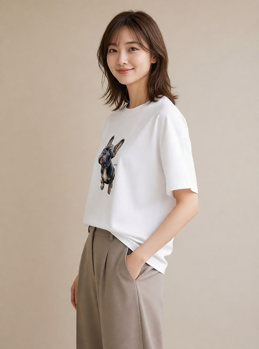 グラフィックTシャツ レディース フレンチブルドッグ フレブル 犬 いぬ イラスト ラフ 親子 20代 白T YMAZO
