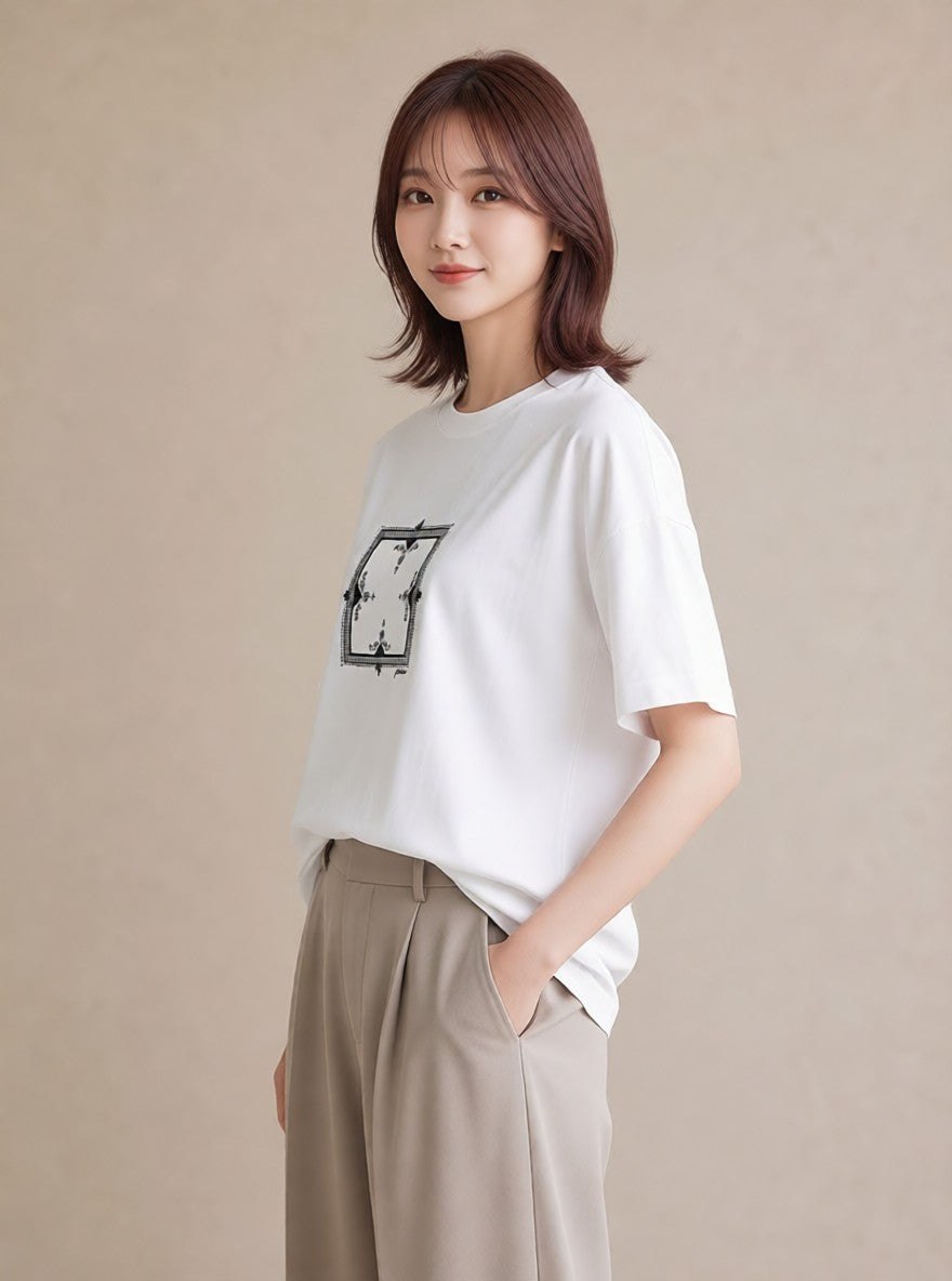 デザインTシャツ レディース レースハンカチ レース ハンカチ ナチュラル アンティーク イラスト きれいめ レイヤード 友達ギフト 白T YMAZO