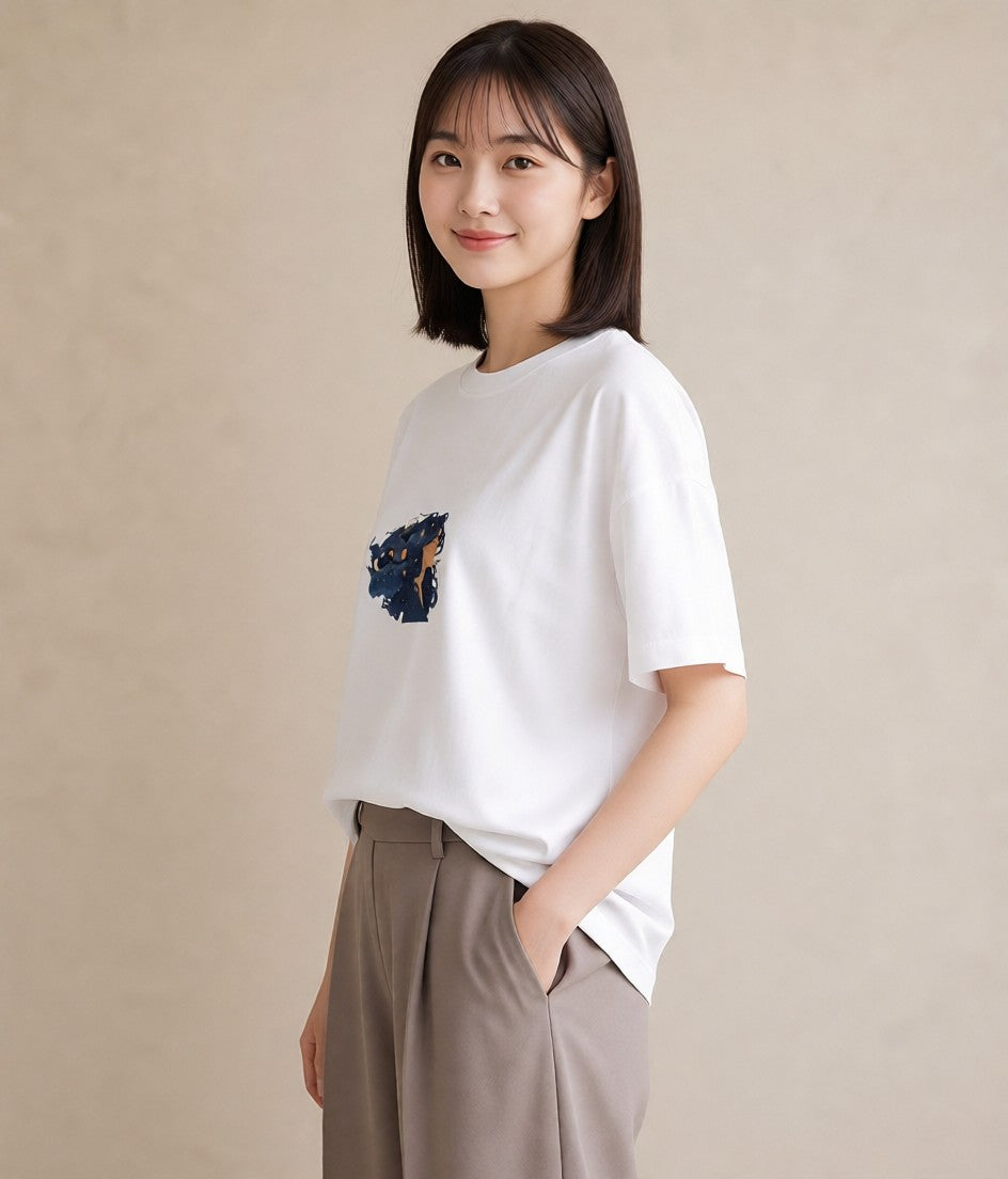グラフィックTシャツ レディース 魚座 星空 宇宙 イラスト シンプル 通勤 在宅 白T YMAZO