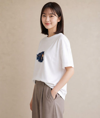 グラフィックTシャツ レディース 魚座 星空 宇宙 イラスト シンプル 通勤 在宅 白T YMAZO