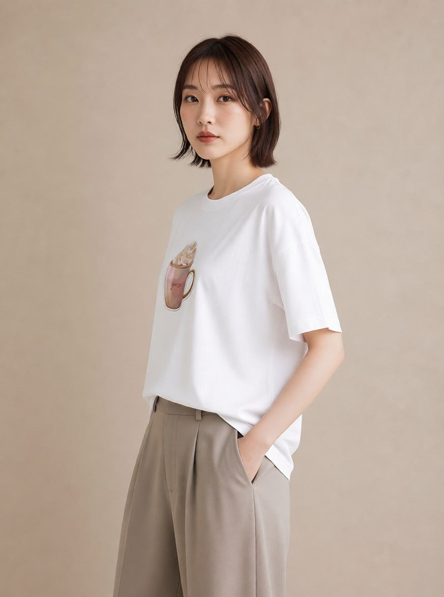 Tシャツ レディース 抹茶 食べ物 フード イラスト レトロ 秋コーデ おしゃれギフト 白T YMAZO