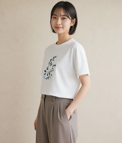 半袖Tシャツ レディース すずらん 花 花柄 イラスト シック ラフ レイヤード 白T