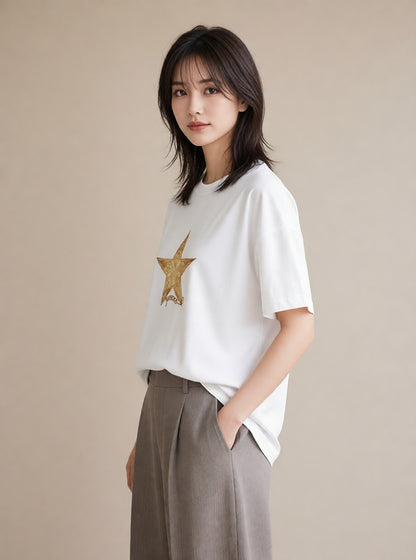 半袖Tシャツ レディース ヒトデ 海の生き物 海 イラスト ゆるコーデ 部屋着 女性向けギフト 白T YMAZO