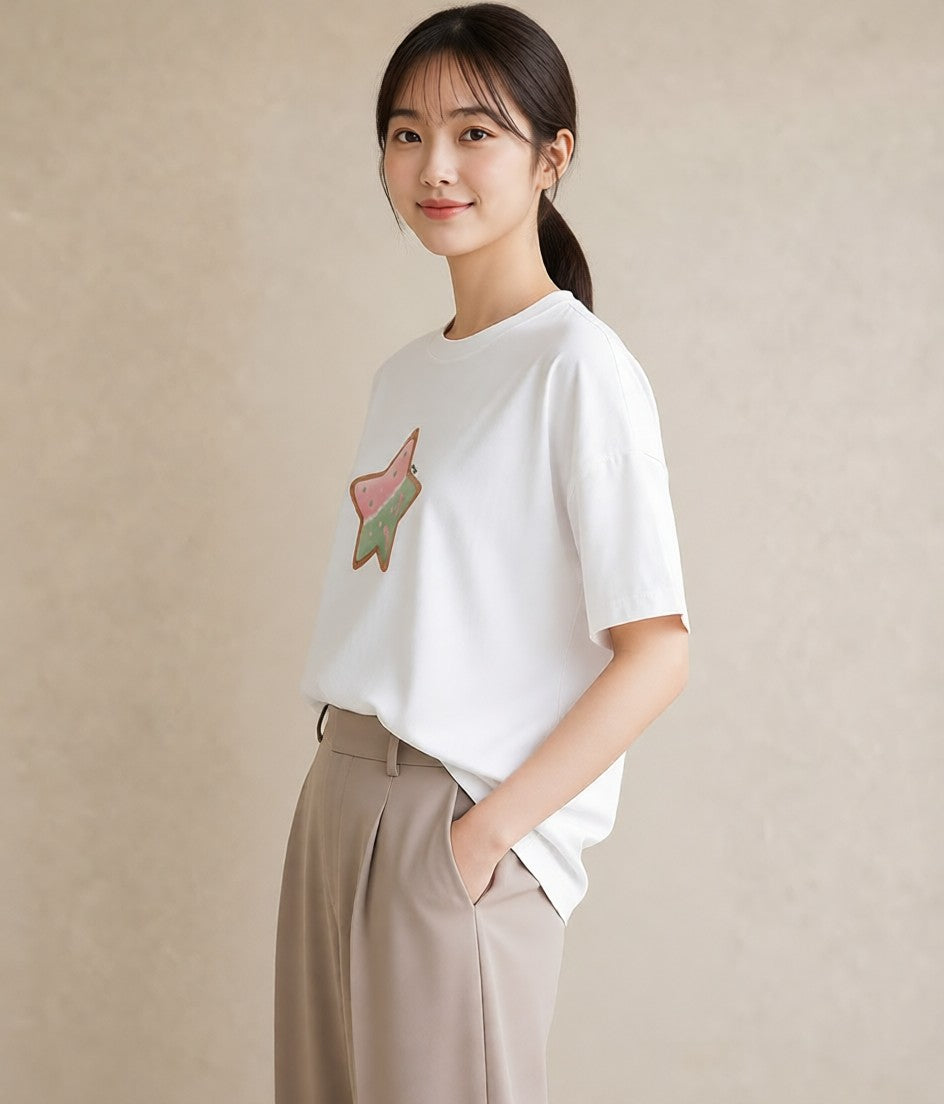 デザインTシャツ レディース 星 星空 宇宙 イラスト ガーリー 女性 旅行用 白T YMAZO