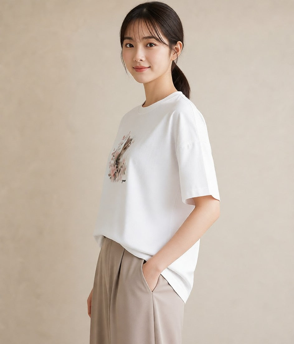 プリントTシャツ レディース ねこ 猫 ネコ イラスト 休日コーデ 友達ギフト 部屋着 白T YMAZO