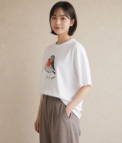 Tシャツ レディース 文鳥 ペット 動物 イラスト レトロ カジュアルコーデ 買い物 白T YMAZO