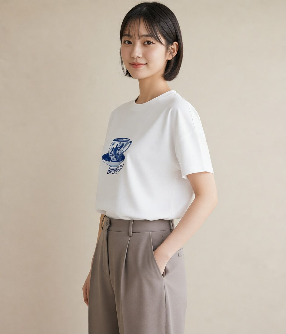 デザインTシャツ レディース ハーブティー 食べ物 フード イラスト アート風 おしゃれギフト 社会人 白T YMAZO