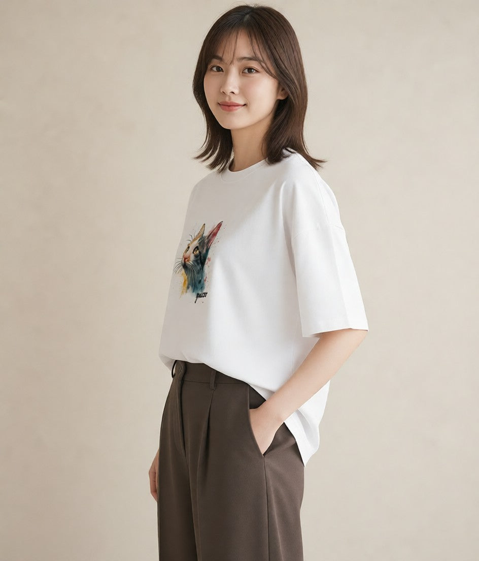 Tシャツ レディース ベンガル 猫 ねこ イラスト モード 誕生日プレゼント 綿100 白T YMAZO