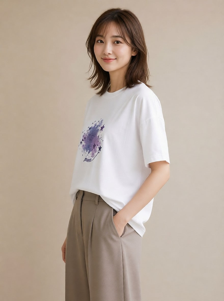 グラフィックTシャツ レディース 牡羊座 星空 宇宙 イラスト ポップ デート 帰省 白T YMAZO