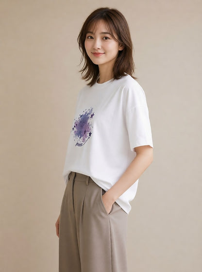 グラフィックTシャツ レディース 牡羊座 星空 宇宙 イラスト ポップ デート 帰省 白T YMAZO