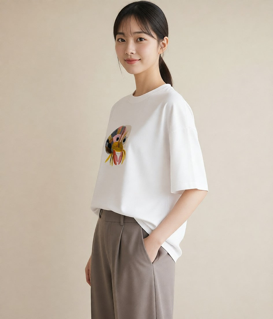 グラフィックTシャツ レディース ヤドカリ 海の生き物 海 イラスト 休日コーデ 女性 旅行用 白T YMAZO