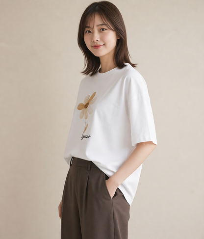 グラフィックTシャツ レディース カスミソウ かすみ草 花 花柄 イラスト 個性的 ホワイトデー 春服 白T