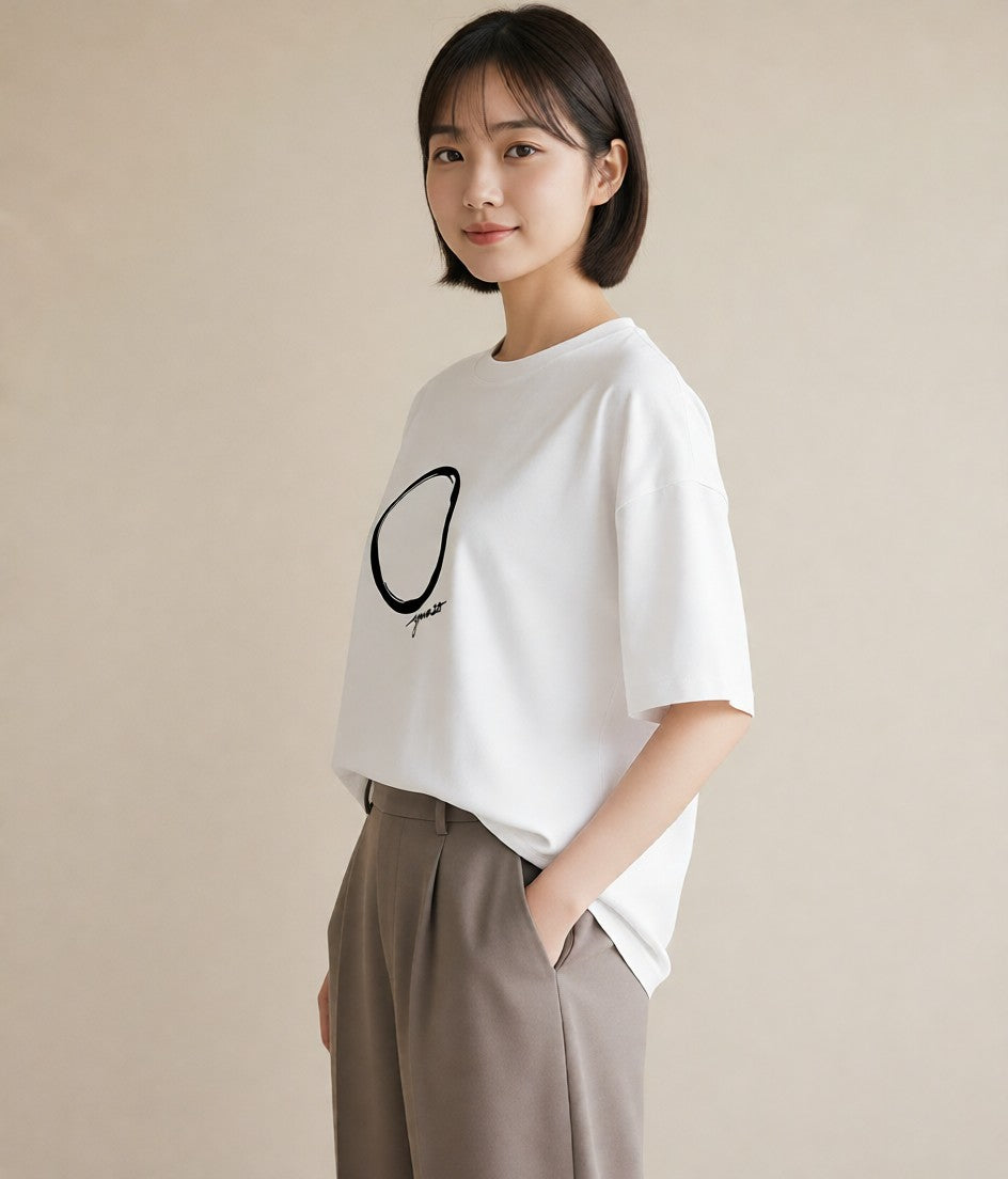 グラフィックTシャツ レディース 手鏡 アンティーク レトロ ナチュラル イラスト シック 春服 ミセス 白T YMAZO