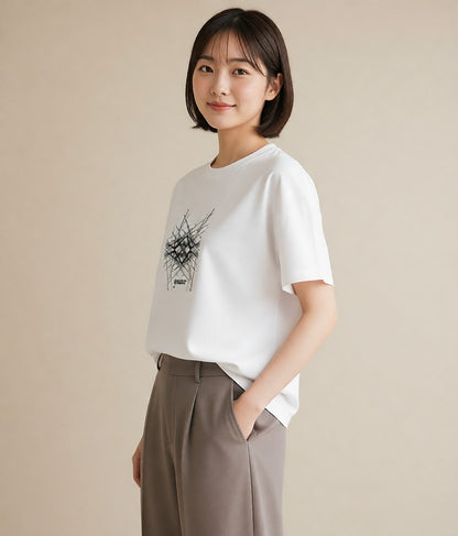 デザインTシャツ レディース 幾何学 ミニマル ジオメトリック イラスト カフェコーデ 女子会 お揃い 白T YMAZO
