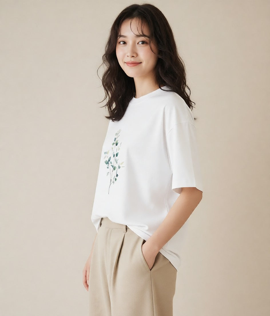 グラフィックTシャツ レディース ボタニカル 植物 イラスト ビーチ デイリーウェア 白T YMAZO
