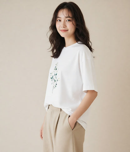 グラフィックTシャツ レディース ボタニカル 植物 イラスト ビーチ デイリーウェア 白T YMAZO