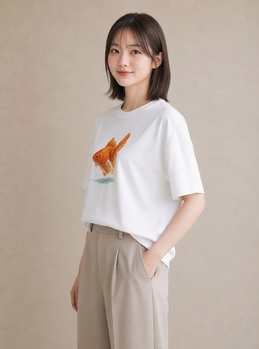 デザインTシャツ レディース カクレクマノミ 海の生き物 海 イラスト ゆるコーデ 休日 ペアコーデ 白T YMAZO