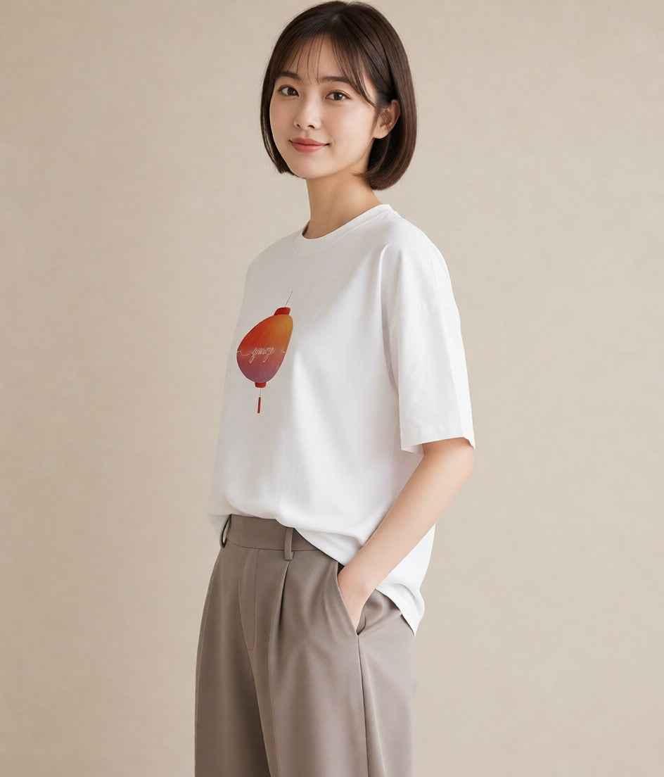 半袖Tシャツ レディース 風鈴 ガラス 夏 ナチュラル アンティーク イラスト 水彩風 カフェ服 クリスマス 白T YMAZO