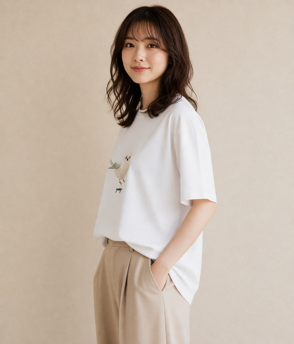 半袖Tシャツ レディース 白文鳥 ペット 動物 イラスト ゆるかわ お揃い 親子 白T YMAZO