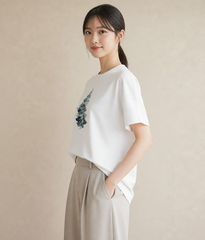 半袖Tシャツ レディース 松ぼっくり 植物 ボタニカル イラスト お出かけ 普段着 白T YMAZO